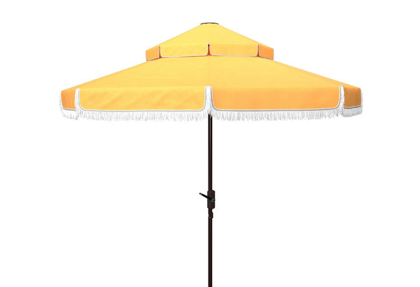 Safavieh Milan Fringe 9Ft Double Top Crank Umbrella Yellow Metal PAT8208D