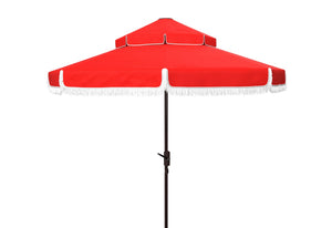 Safavieh Milan Fringe 9Ft Double Top Crank Umbrella Red Metal PAT8208E