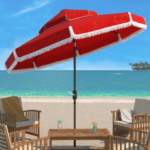 Safavieh Milan Fringe 9Ft Double Top Crank Umbrella Red Metal PAT8208E