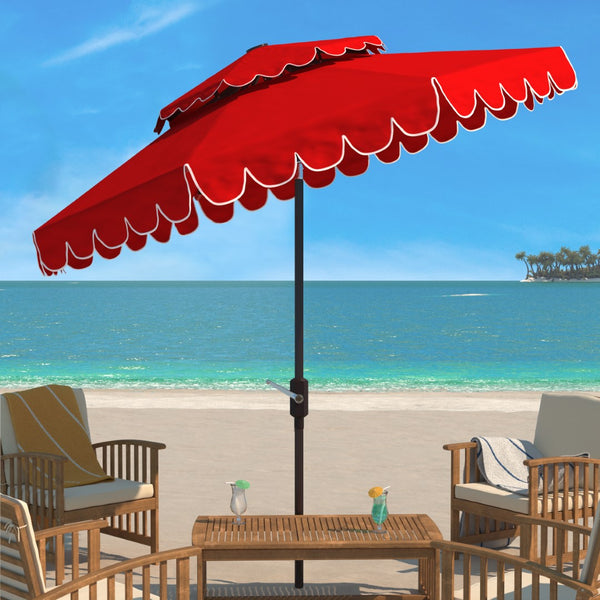 Safavieh Venice 9Ft Rnd Double Top Crank Umbrella Red Metal PAT8210C