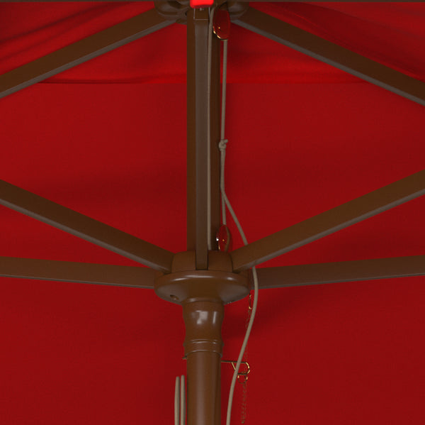 Safavieh Aklin 6.5Ft X 10Ft Rectangle Wooden Pulley Market Umbrella (No Tilt)/Beige Red Wood/Polyethylene Coating PAT8309D