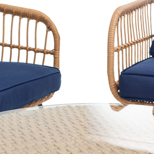 Safavieh Venta 5Pc Living Set Natural/Navy Rattan/Steel PAT9007B-2BX