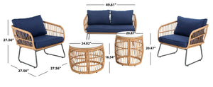 Safavieh Venta 5Pc Living Set Natural/Navy Rattan/Steel PAT9007B-2BX