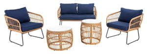 Safavieh Venta 5Pc Living Set Natural/Navy Rattan/Steel PAT9007B-2BX