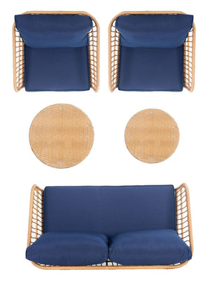 Safavieh Venta 5Pc Living Set Natural/Navy Rattan/Steel PAT9007B-2BX
