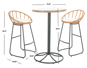 Lersa 3 Piece Lounger Set - Retro Rattan Bar Chairs with Stylish Accent Table for Cozy Gatherings