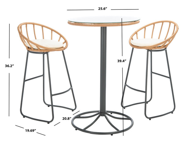 Lersa 3 Piece Lounger Set - Retro Rattan Bar Chairs with Stylish Accent Table for Cozy Gatherings