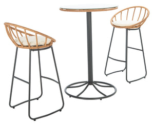 Lersa 3 Piece Lounger Set - Retro Rattan Bar Chairs with Stylish Accent Table for Cozy Gatherings