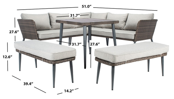 Safavieh Warten 6 Pc Sofa Set Brown/Grey Rattan/Steel PAT9026B-2BX