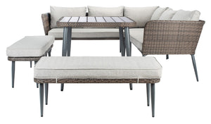 Safavieh Warten 6 Pc Sofa Set Brown/Grey Rattan/Steel PAT9026B-2BX