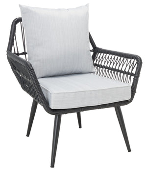 Safavieh Elsbeth 4Pc Living Set/Black Rope/Grey Cushion Black Rope/Grey Cushion Rattan/Steel PAT9029A