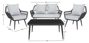 Safavieh Elsbeth 4Pc Living Set/Black Rope/Grey Cushion Black Rope/Grey Cushion Rattan/Steel PAT9029A