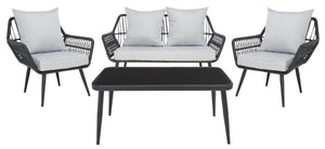 Safavieh Elsbeth 4Pc Living Set/Black Rope/Grey Cushion Black Rope/Grey Cushion Rattan/Steel PAT9029A