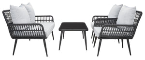 Safavieh Elsbeth 4Pc Living Set/Black Rope/Grey Cushion Black Rope/Grey Cushion Rattan/Steel PAT9029A