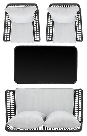 Safavieh Elsbeth 4Pc Living Set/Black Rope/Grey Cushion Black Rope/Grey Cushion Rattan/Steel PAT9029A