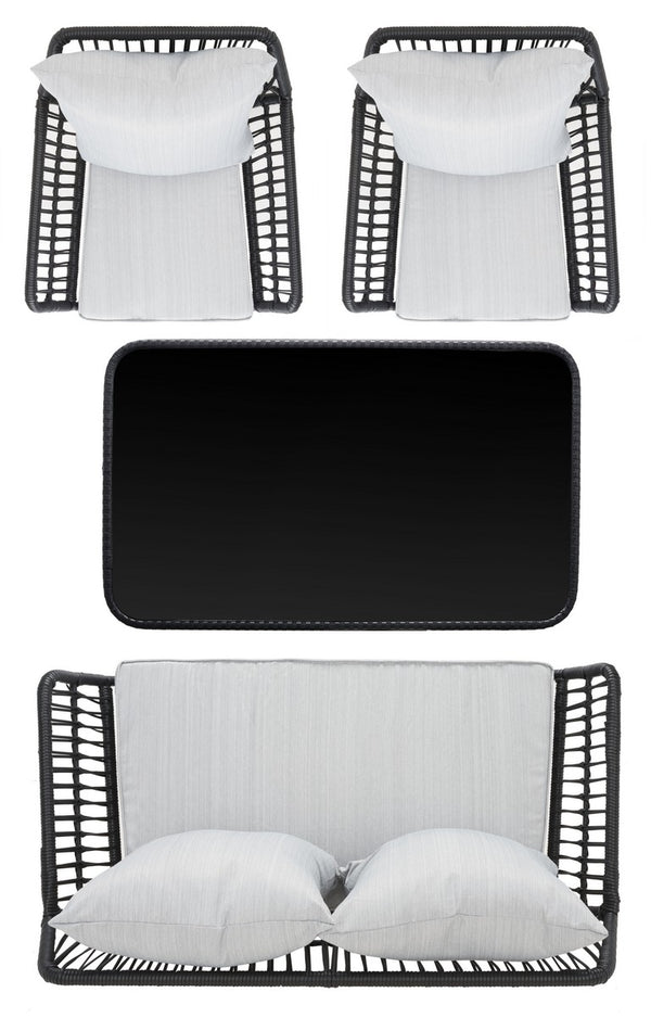 Safavieh Elsbeth 4Pc Living Set/Black Rope/Grey Cushion Black Rope/Grey Cushion Rattan/Steel PAT9029A