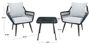 Safavieh Londyn 3Pc Lounge Set Black / Grey Pe Wicker / Flat Rattan/Steel PAT9031A