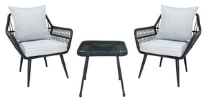 Safavieh Londyn 3Pc Lounge Set Black / Grey Pe Wicker / Flat Rattan/Steel PAT9031A