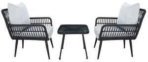 Safavieh Londyn 3Pc Lounge Set Black / Grey Pe Wicker / Flat Rattan/Steel PAT9031A
