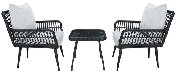 Safavieh Londyn 3Pc Lounge Set Black / Grey Pe Wicker / Flat Rattan/Steel PAT9031A
