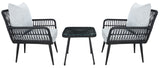 Safavieh Londyn 3Pc Lounge Set Black / Grey Pe Wicker / Flat Rattan/Steel PAT9031A