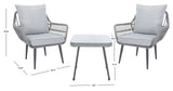 Safavieh Londyn 3Pc Lounge Set Grey Pe Wicker / Flat Rattan/Steel PAT9031B