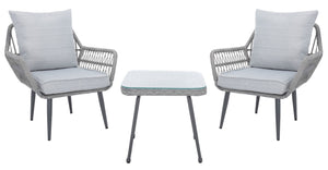 Safavieh Londyn 3Pc Lounge Set Grey Pe Wicker / Flat Rattan/Steel PAT9031B
