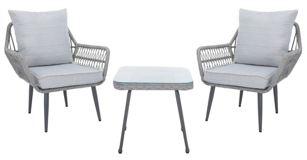 Safavieh Londyn 3Pc Lounge Set Grey Pe Wicker / Flat Rattan/Steel PAT9031B