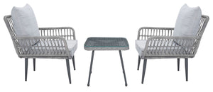 Safavieh Londyn 3Pc Lounge Set Grey Pe Wicker / Flat Rattan/Steel PAT9031B