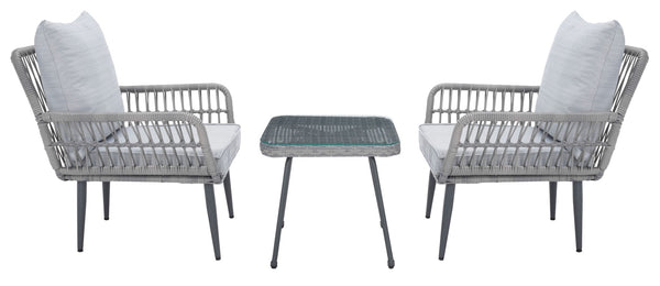 Safavieh Londyn 3Pc Lounge Set Grey Pe Wicker / Flat Rattan/Steel PAT9031B