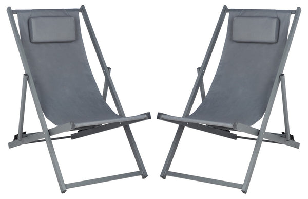 Safavieh Camlin Set Of 2 Sling Chairs -Set Of 2 Grey Aluminium/Oxford PAT9039B-SET2