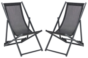 Safavieh Breslin Set Of 2 Sling Chairs -Set Of 2 Black Aluminium/Texline PAT9040C-SET2