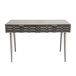 Petra Solid Mango Wood 2-Drawer Writing Desk in Smoke Grey Finish w/ Nickel Legs by Diamond Sofa