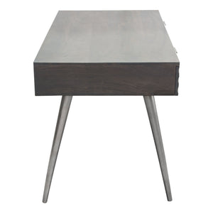 Petra Solid Mango Wood 2-Drawer Writing Desk in Smoke Grey Finish w/ Nickel Legs by Diamond Sofa