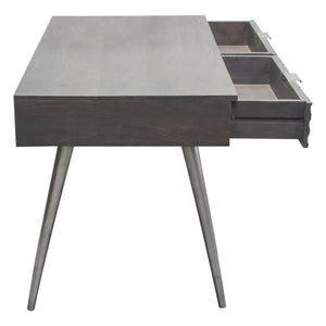 Petra Solid Mango Wood 2-Drawer Writing Desk in Smoke Grey Finish w/ Nickel Legs by Diamond Sofa