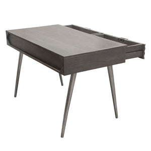 Petra Solid Mango Wood 2-Drawer Writing Desk in Smoke Grey Finish w/ Nickel Legs by Diamond Sofa