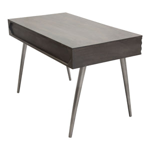 Petra Solid Mango Wood 2-Drawer Writing Desk in Smoke Grey Finish w/ Nickel Legs by Diamond Sofa