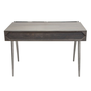 Petra Solid Mango Wood 2-Drawer Writing Desk in Smoke Grey Finish w/ Nickel Legs by Diamond Sofa