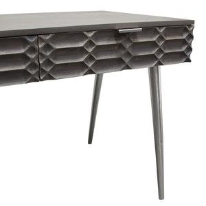 Petra Solid Mango Wood 2-Drawer Writing Desk in Smoke Grey Finish w/ Nickel Legs by Diamond Sofa