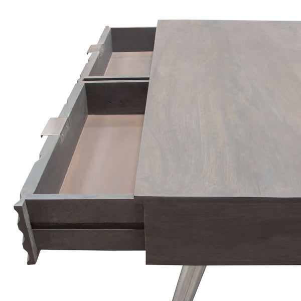 Petra Solid Mango Wood 2-Drawer Writing Desk in Smoke Grey Finish w/ Nickel Legs by Diamond Sofa