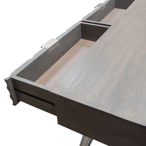 Petra Solid Mango Wood 2-Drawer Writing Desk in Smoke Grey Finish w/ Nickel Legs by Diamond Sofa