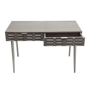 Petra Solid Mango Wood 2-Drawer Writing Desk in Smoke Grey Finish w/ Nickel Legs by Diamond Sofa