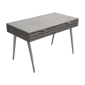 Petra Solid Mango Wood 2-Drawer Writing Desk in Smoke Grey Finish w/ Nickel Legs by Diamond Sofa