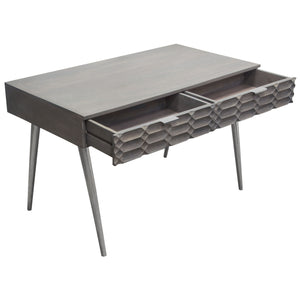 Petra Solid Mango Wood 2-Drawer Writing Desk in Smoke Grey Finish w/ Nickel Legs by Diamond Sofa