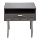 Petra Solid Mango Wood 1-Drawer Accent Table in Smoke Grey Finish w/ Nickel Legs