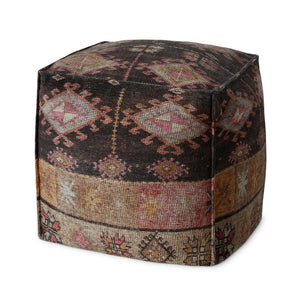 Poufs LPF0033 Vintage-Inspired Machine Woven Pouf in Brown & Pink - Stylish & Versatile Accent Piece