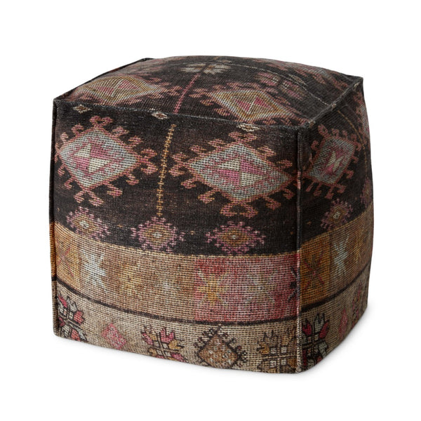 Poufs LPF0033 Vintage-Inspired Machine Woven Pouf in Brown & Pink - Stylish & Versatile Accent Piece