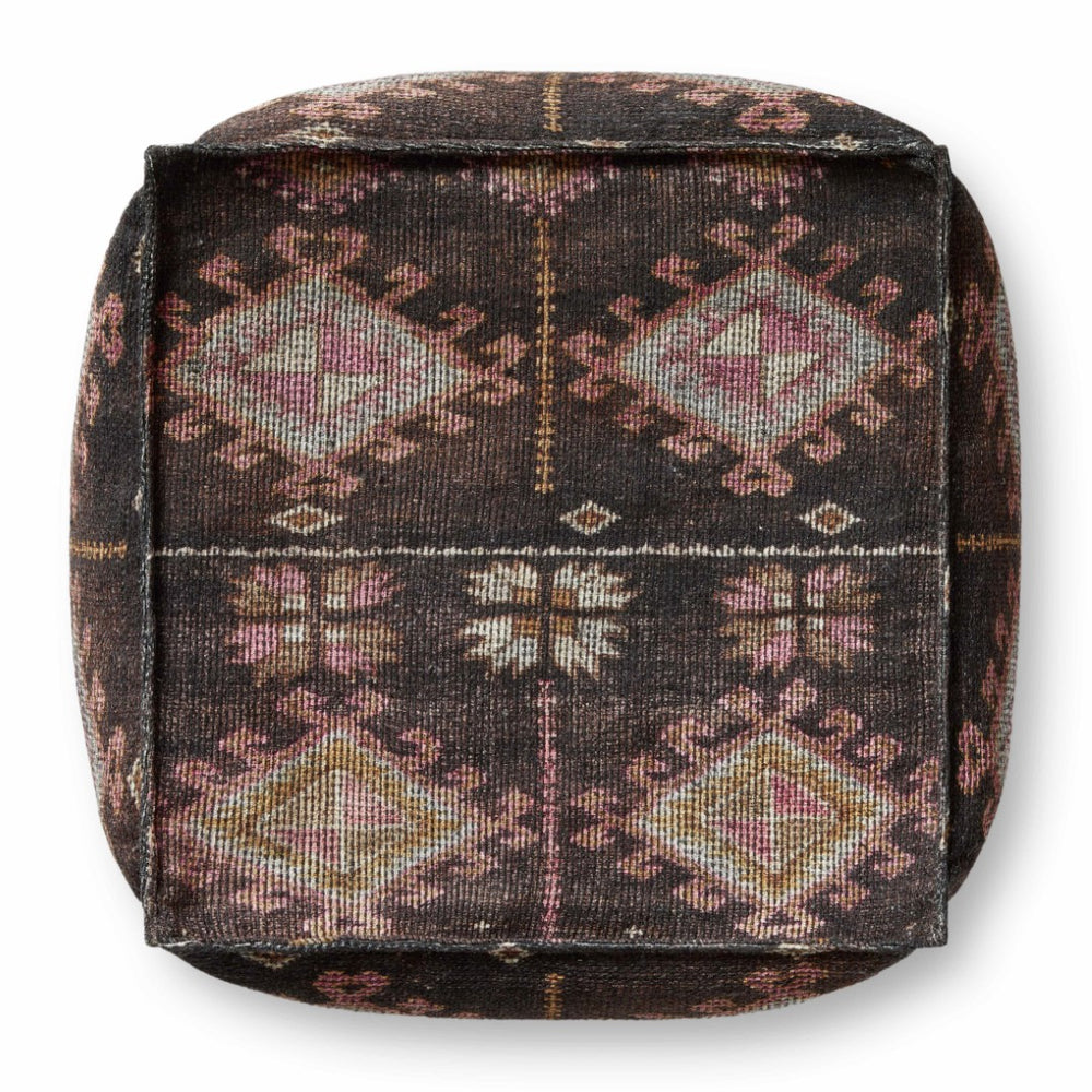 Poufs LPF0033 Vintage-Inspired Machine Woven Pouf in Brown & Pink - Stylish & Versatile Accent Piece