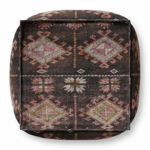 Poufs LPF0033 Vintage-Inspired Machine Woven Pouf in Brown & Pink - Stylish & Versatile Accent Piece