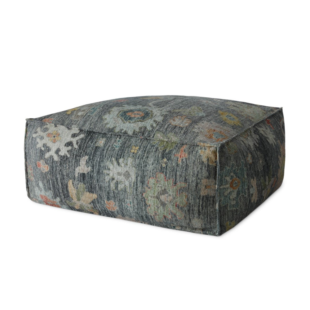 Poufs Vintage-Inspired Machine Woven Pouf - Plush Multicolor Floral Design for Stylish Home Decor